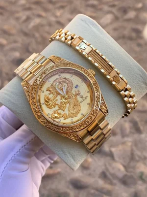 ساعت رولکس مردانه طرح اژدها Rolex Dragon کد 5001 (طلایی)