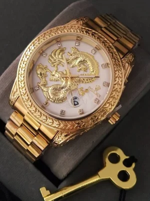 ساعت رولکس مردانه طرح اژدها Rolex Dragon کد 5001 (طلایی صفحه سفید)