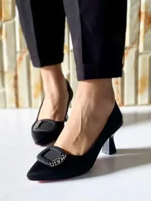 کفش مجلسی ساتن پاشنه دار (مشکی) کد 5221