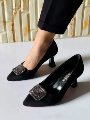 کفش مجلسی ساتن پاشنه دار (مشکی) کد 5223