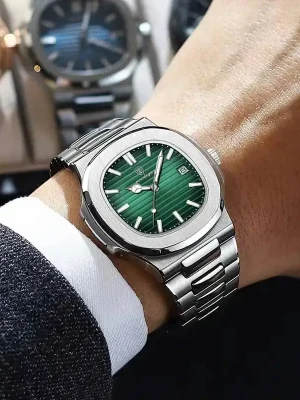 ساعت مردانه مدل کلاسیک جدید پوداگار (نقره ای صفحه سبز) کد 4074
