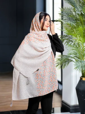 شال چاپی خیس پارچه سیا اسکارف منگوله دار کد 4132