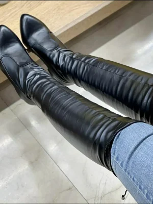 بوت جورابی بلند (مشکی چرم) کد 4760