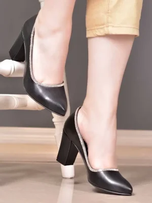 کفش نگینی پاشنه دار چرم کد 5160