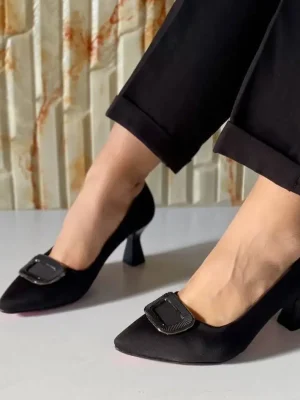 کفش مجلسی ساتن پاشنه دار (مشکی) کد 5222