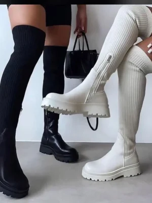 بوت بالا زانو طرح  کش بافت